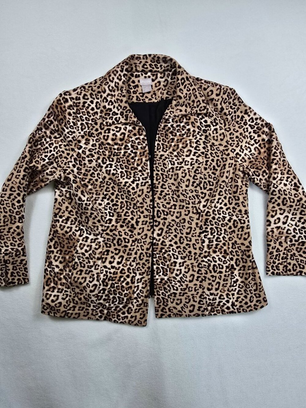 Chicos 2P Leopard Print Jacket Button-Front Long Sleeve Petite Animal Print PS